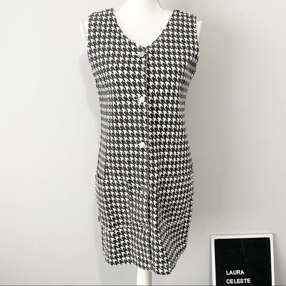 PrettyLittleThing micro chrome houndstooth check denim mini dress NWT size US 4 - Picture 3 of 14
